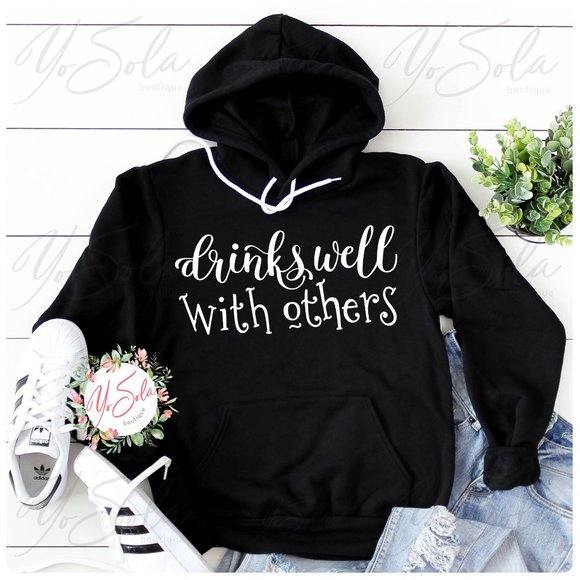 Drinks Well With Others - Grey Hoodie Pullover - Picture 3 of 3
